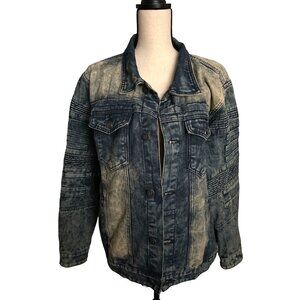 Acid Wash Jean Jacket Y2K LR Scoop Distressed Button Up 98% Viscose Size Large